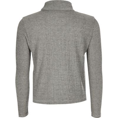Girls grey ribbed roll neck top